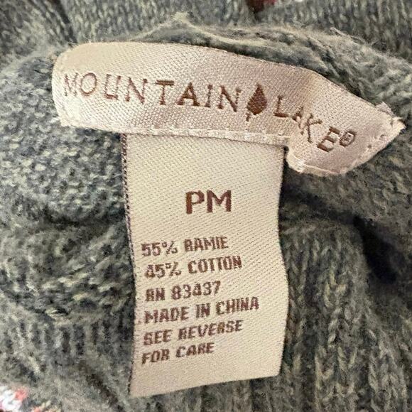 Mountain Lake Fair Isle Turtleneck Sweater PM Green Burgundy Ramie Cotton - Picture 4 of 6